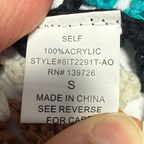 Wild Honey oversized bell sleeve Multicolor Crochet Knit cropped Sweater S - Picture 12 of 14